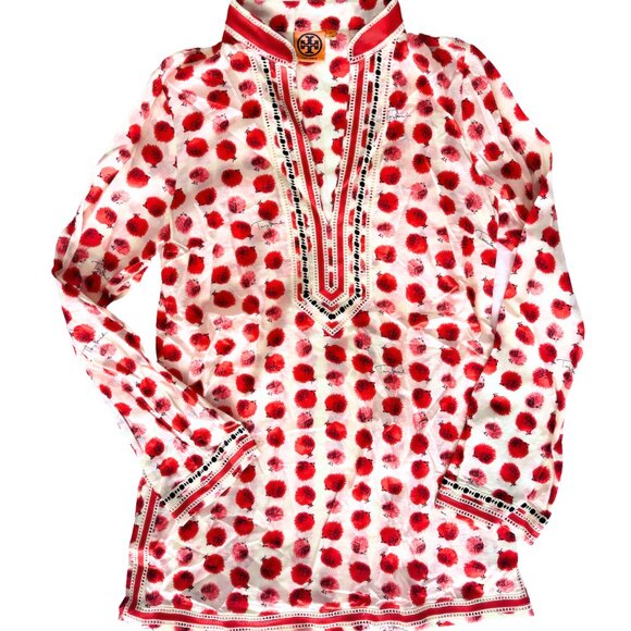 Tory Burch Tunic with Hedgehogs Size 6 Summer Top Swim Pool Coverup, red white - Picture 6 of 9